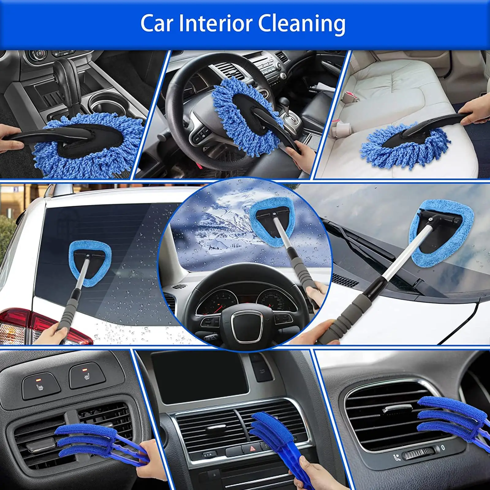 

16 Pieces Car Windshield Cleaning Detailing Brush Set, Telescopic Handle