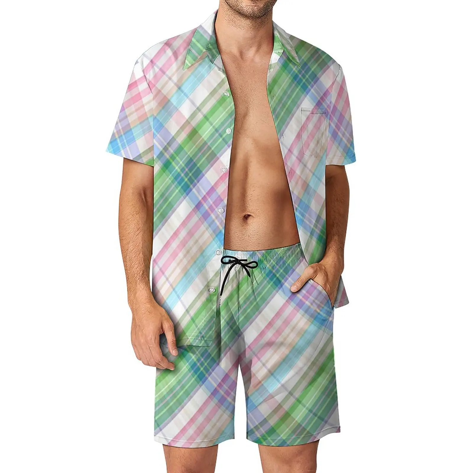 Colorful Line Beachwear Men Sets Pink Green Plaid Pattern Casual Shirt Set Summer Shorts 2 Piece Funny Suit Big Size 2XL 3XL
Colorful Line Beachwear Men Sets Pink Green Plaid Pattern Casual Shirt Set Summer Shorts 2 Piece Funny Suit Big Size 2XL 3XL