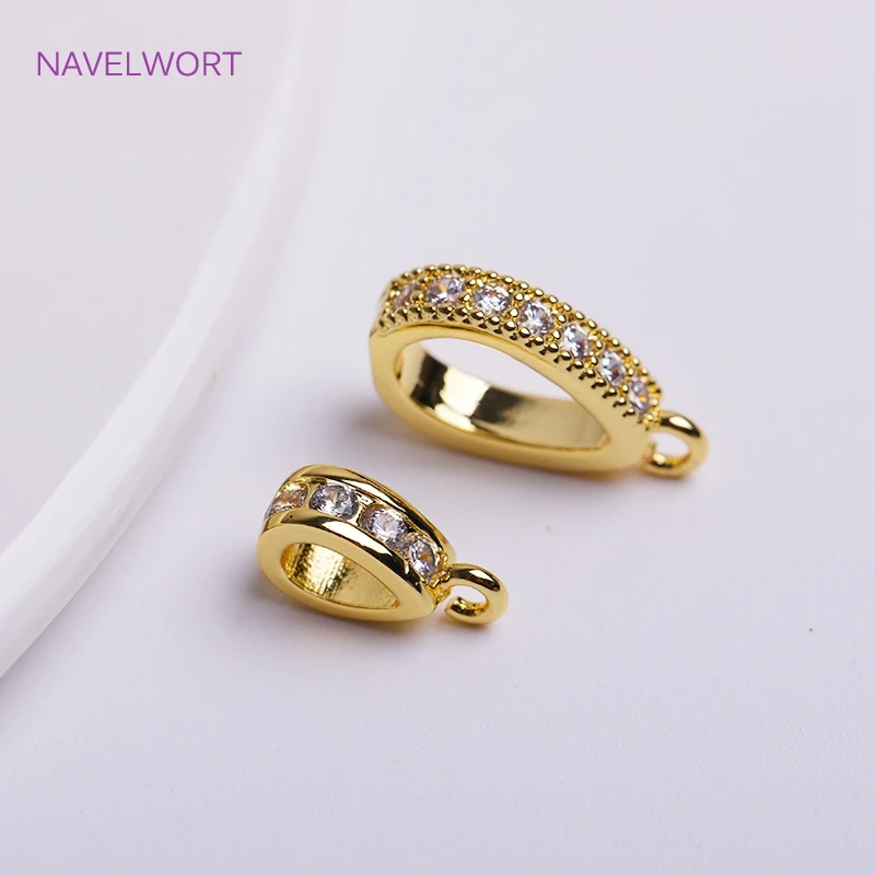 

Multi Type Pendant Bail Connector 18K Gold Plated Brass Metal Inlaid Zircon Charms Holder Spacer Connector Tube Bail Findings