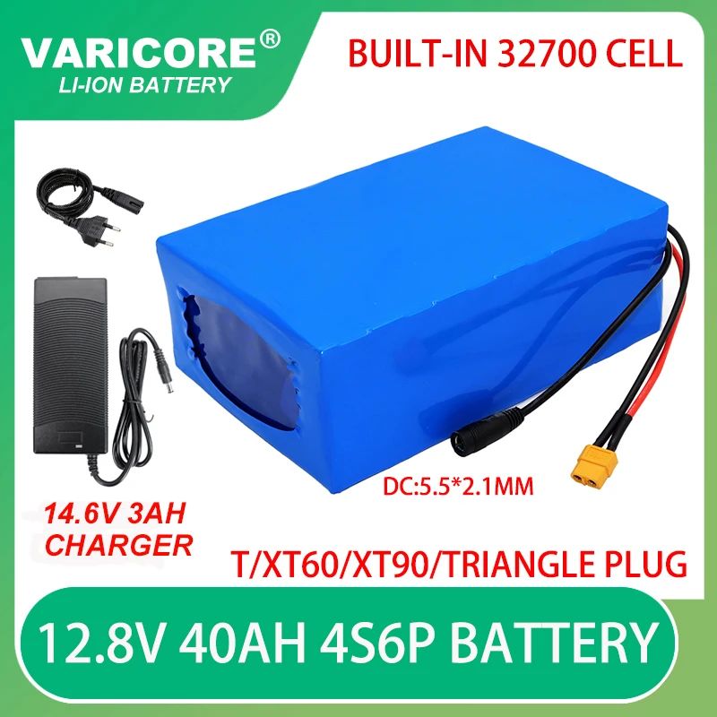 

12.8V 40Ah Lifepo4 battery 4S6P 32700 with 40A same port balanced BMS 12V Power supply+14.6V 3A Lithium Iron Phosphate Charger