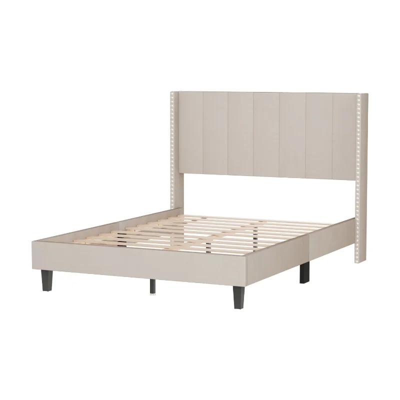 Velvet Upholstered Bed Frame with Vertical Channel Tufted Headboard Decorative Nail Head Full Size Bed Frame Easy To Assemble
Velvet Upholstered Bed Frame with Vertical Channel Tufted Headboard Decorative Nail Head Full Size Bed Frame Easy To Assemble