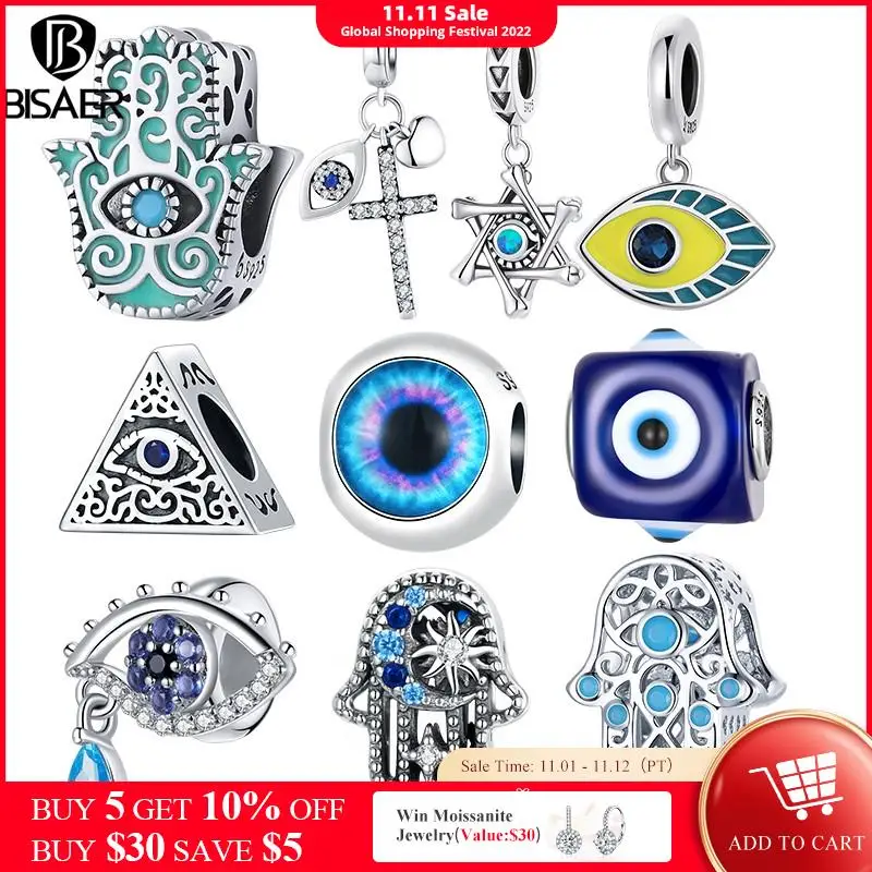 BISAER 925 Sterling Silver The Eye of Fatima Charms Cross Pendant Demon Eye Beads Fit Women DIY Bracelet Necklace Jewelry Gift
BISAER 925 Sterling Silver The Eye of Fatima Charms Cross Pendant Demon Eye Beads Fit Women DIY Bracelet Necklace Jewelry Gift