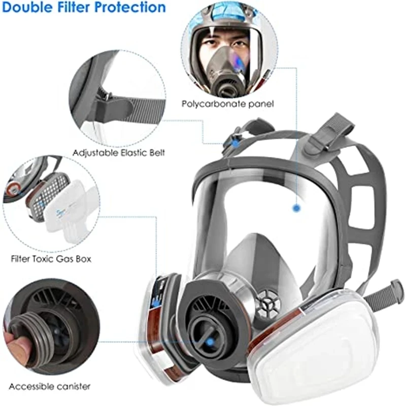 Gas Mask Acid/Organic/Ammonia 6800 Full Face Mask Respirator Paint Chemical Pesticide Laboratory Anti-dust Multifunction Filters
Gas Mask Acid/Organic/Ammonia 6800 Full Face Mask Respirator Paint Chemical Pesticide Laboratory Anti-dust Multifunction Filters