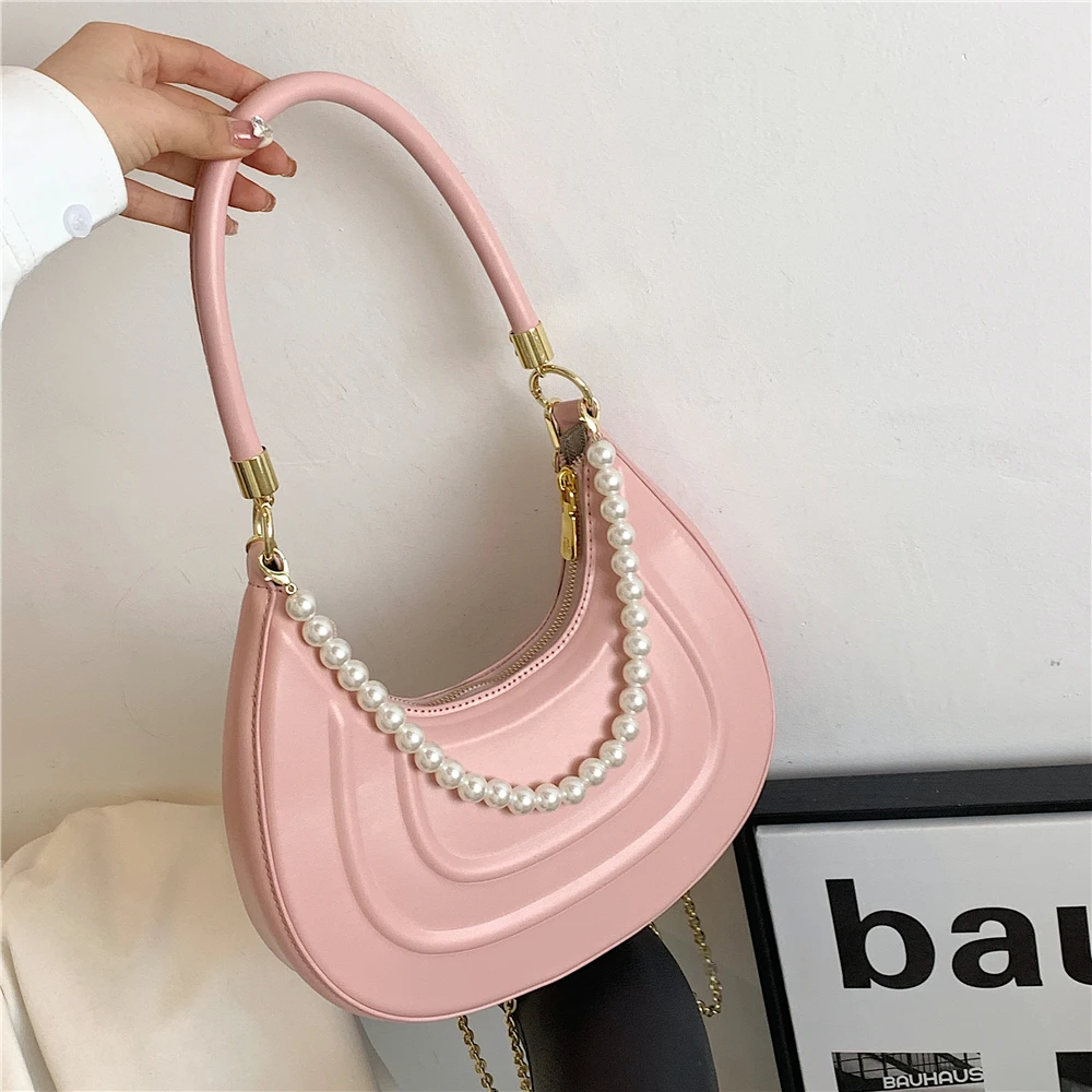Unique Design Pearl Beaded Handle Half Moon Underarm Shoulder Bags For Women Luxury Brand 2022 Summer Chain Tote Crossbody Bags
Unique Design Pearl Beaded Handle Half Moon Underarm Shoulder Bags For Women Luxury Brand 2022 Summer Chain Tote Crossbody Bags
