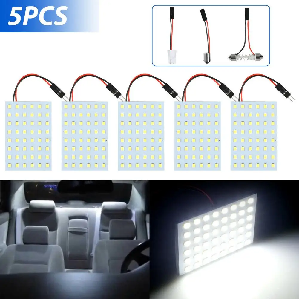 

5pcs Metal Car Bulbs T10 Ba9s White Led 48smd Panel Lightweight Internal Dome Map Bulb With Adhesive 12v 6000k