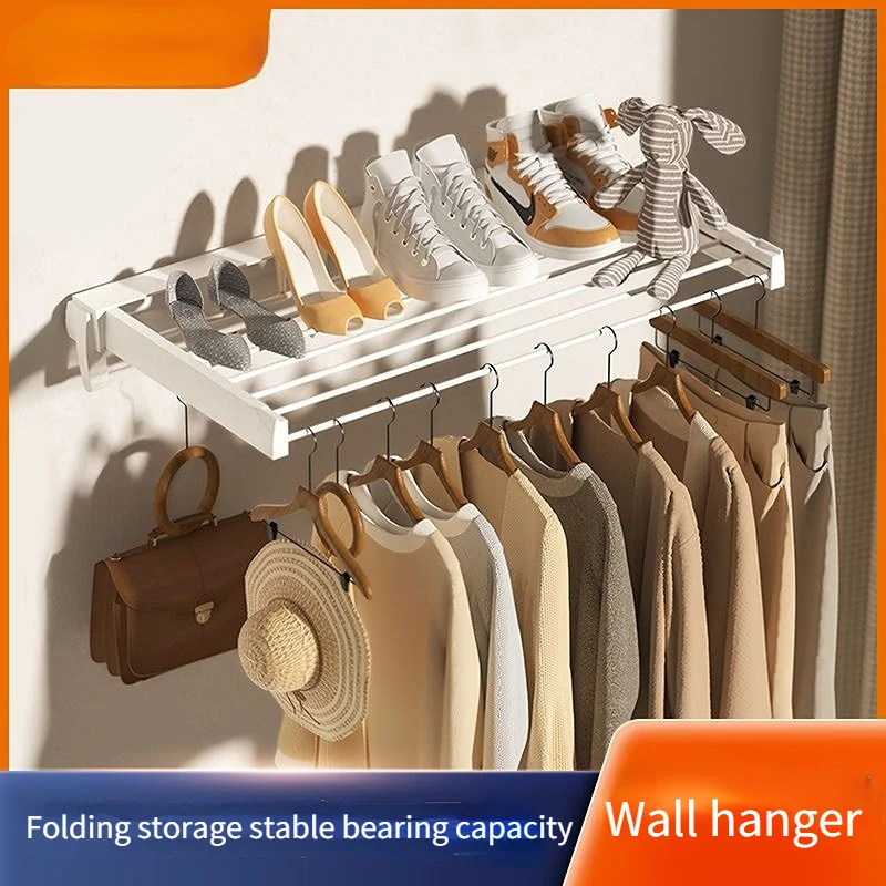 

Clothes rack foldable hanger interior hangers for save wardrobe space extendable wall drying racks folding pants shelves Balcony