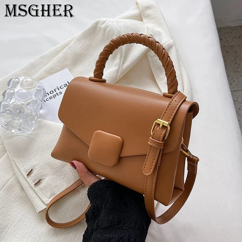 

Solid Color Small PU Leather Flap Shoulder Crossbody Bags For Women 2024 hit Simple Luxury Brand Designer Handbags And Purses