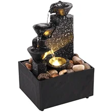 Tabletop Waterfall Decor Relaxation Meditation Desktop Fountain with Soft Lights Decorative Creative Flowing Water Ornaments