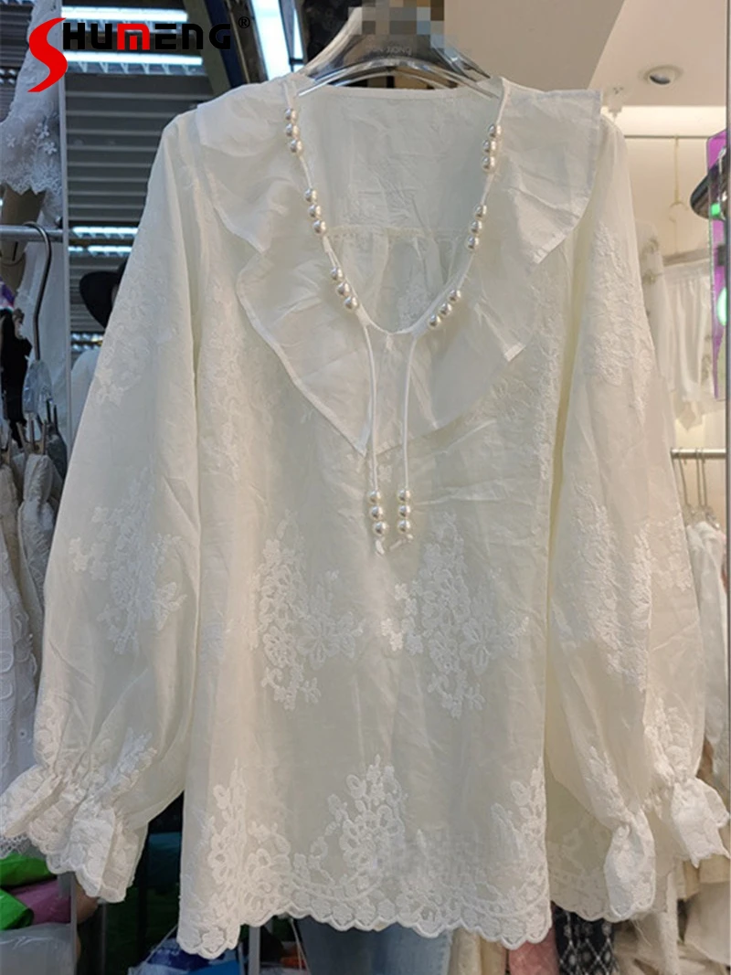 European Station 2022 Summer New 3D Embroidered Loose Blouse Beaded Lotus Collar Lace Sleeve Sunscreen Lace Shirt for Women
European Station 2022 Summer New 3D Embroidered Loose Blouse Beaded Lotus Collar Lace Sleeve Sunscreen Lace Shirt for Women