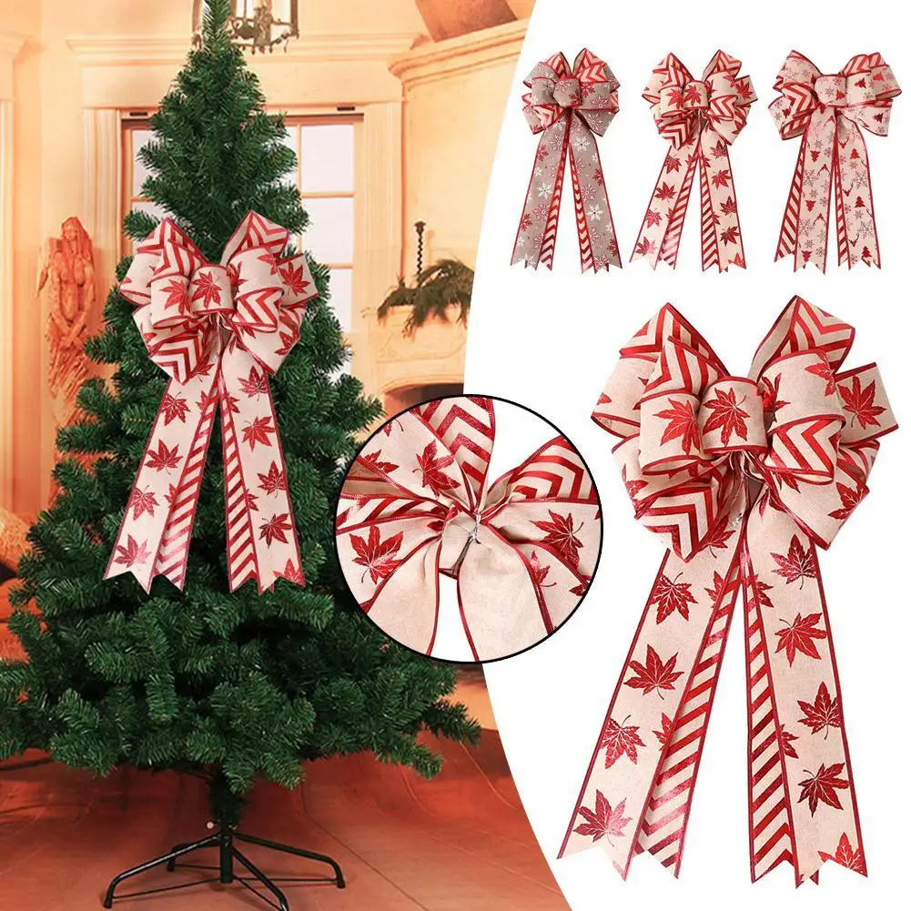 

54cm Big Christmas Tree Bows DIY Wreath Garland Ornaments 2023 Merry Christmas Decorations for Home 2024 New Year Linen Bowknot