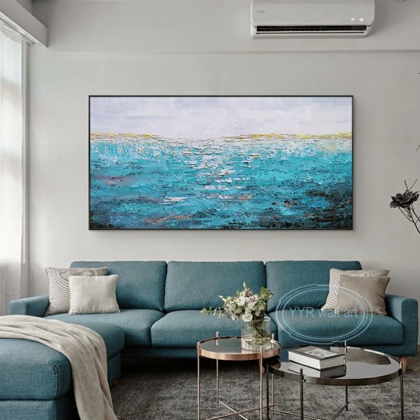 New Hand Drawn Oil Painting Blue Sea Bedroom Living Room Sofa Background Wall Decoration Salon Abstract Luxury Horizontal Mural
New Hand Drawn Oil Painting Blue Sea Bedroom Living Room Sofa Background Wall Decoration Salon Abstract Luxury Horizontal Mural