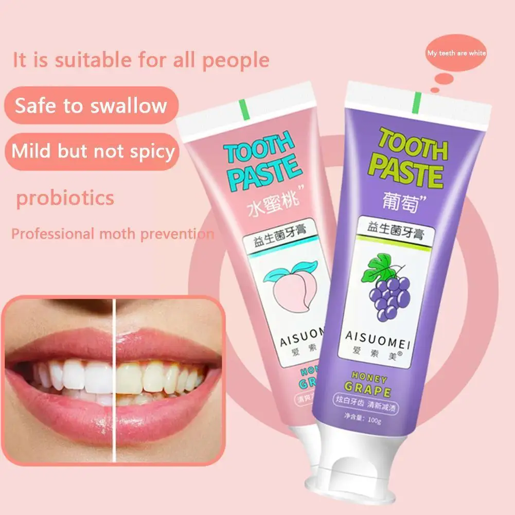 

Fruit Juicy Peach Grape Flavor Toothpaste Yellow Breath Bad Mouth Tartar Toothpaste Refreshing Brightening Whitening 100g