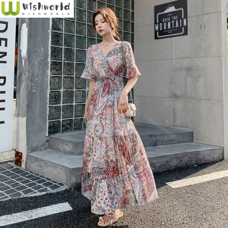 Dress Fashion New Spring and Summer Women's Korean Version Temperament Slim Fit Long Knee Length Dress Fragmented Chiffon Dress
Dress Fashion New Spring and Summer Women's Korean Version Temperament Slim Fit Long Knee Length Dress Fragmented Chiffon Dress