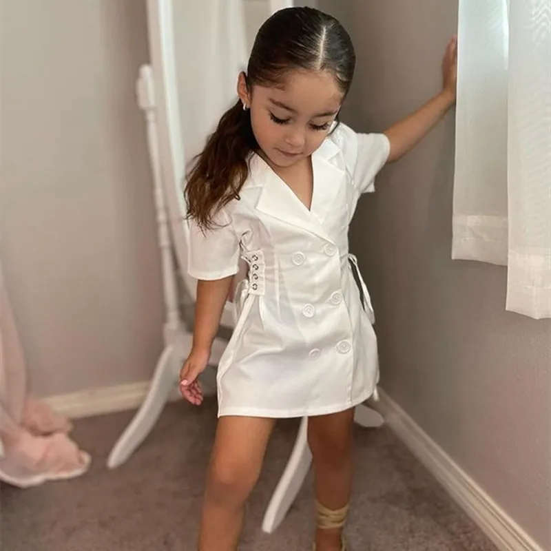 2-7Y Kids Girls Summer Dress Jacket Solid Color Short Sleeve Lapel Buttons Bandage Waist Blazer Dress Fashion Baby Clothes
2-7Y Kids Girls Summer Dress Jacket Solid Color Short Sleeve Lapel Buttons Bandage Waist Blazer Dress Fashion Baby Clothes