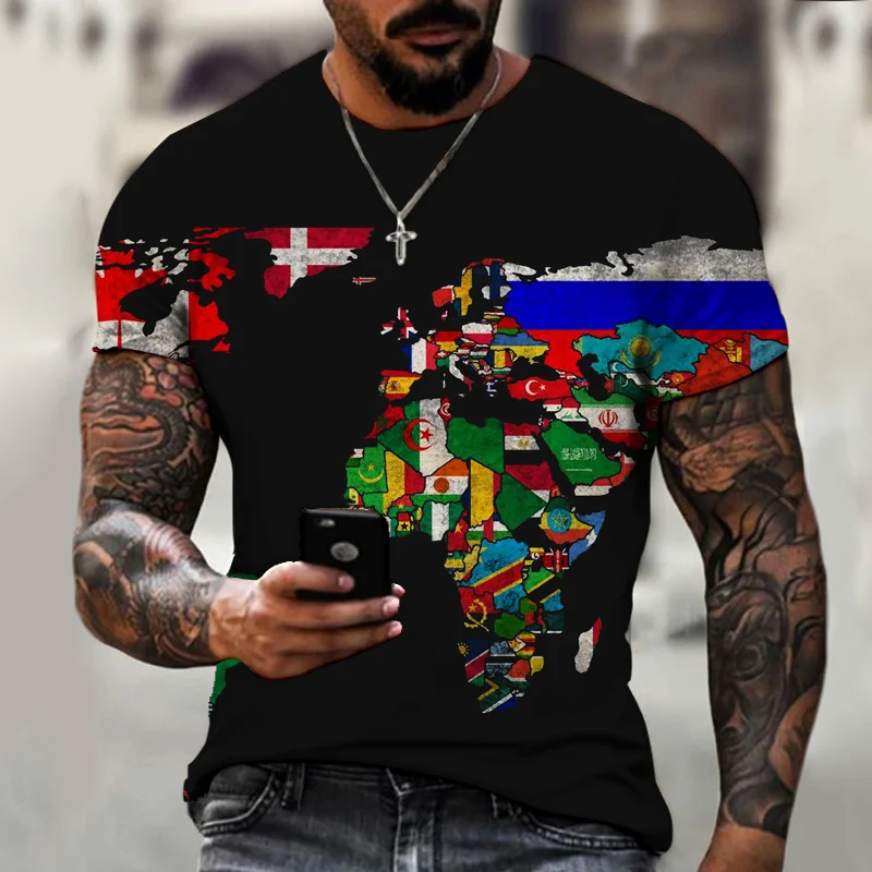 Summer Men's Short Sleeve Sports Outdoor T-shirt O-neck 3D Printing World Map Leisure Breathable Fitness 2022
Summer Men's Short Sleeve Sports Outdoor T-shirt O-neck 3D Printing World Map Leisure Breathable Fitness 2022