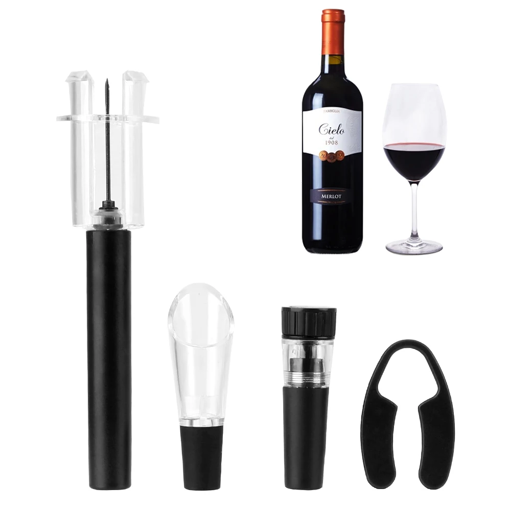 Bar Accessories 4 piece/Set Wine Pourer Kitchen Tools Air Pressure Vacuum Wine Stopper Wine Cutter Pin Type Air Pump Wine Opener 
Bar Accessories 4 piece/Set Wine Pourer Kitchen Tools Air Pressure Vacuum Wine Stopper Wine Cutter Pin Type Air Pump Wine Opener