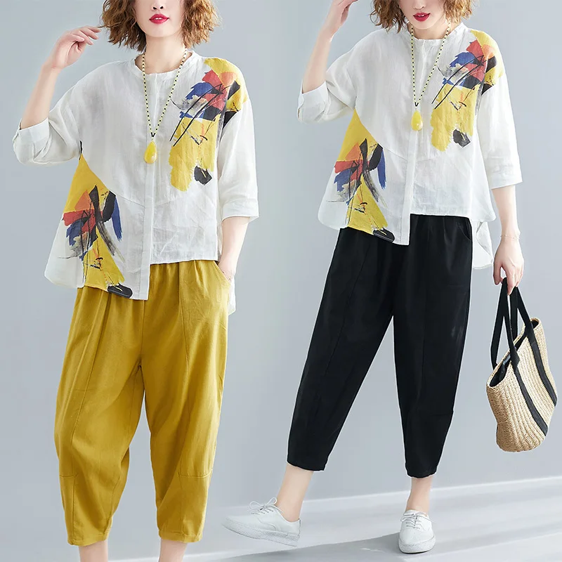 Women 2022 Summer New Pattern Office Lady Style O Collar Geometric Pattern Seven Sleeve Calf Length Wide Leg Pants Suit D7
Women 2022 Summer New Pattern Office Lady Style O Collar Geometric Pattern Seven Sleeve Calf Length Wide Leg Pants Suit D7