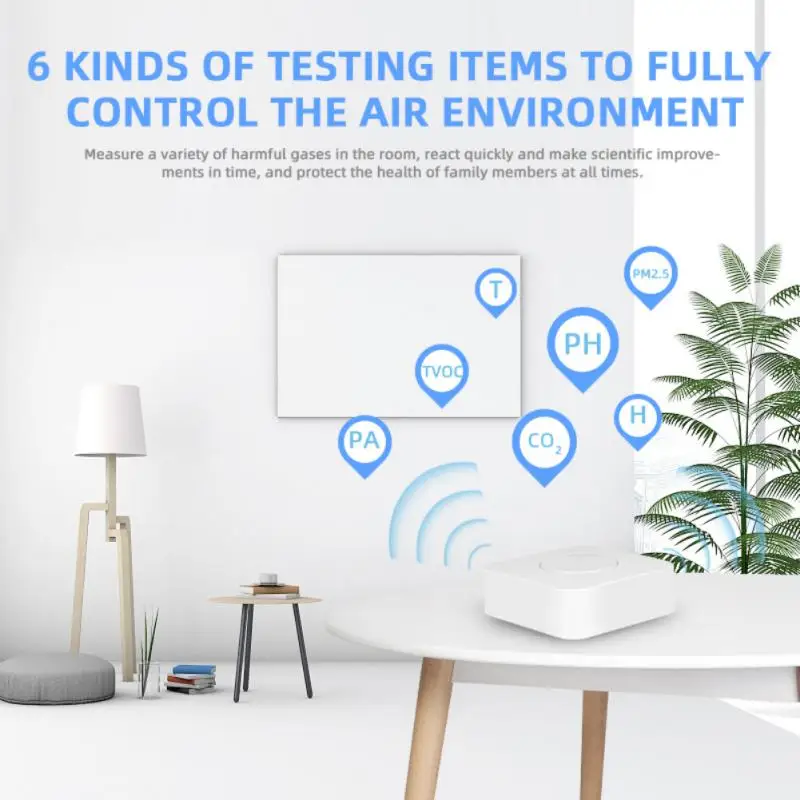 Датчик температуры и влажности воздуха Smart Life Tuya Pm2.5 Co2, датчик формальдегида 6 в 1, Wi-Fi детектор контроля качества воздуха
Датчик температуры и влажности воздуха Smart Life Tuya Pm2.5 Co2, датчик формальдегида 6 в 1, Wi-Fi детектор контроля качества воздуха