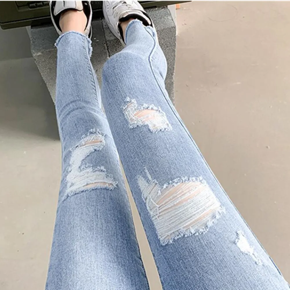 

Women High Waisted Jeans Casual Pencil Denim Pants Sexy Hole Ripped Calca Jeans Stretch Push Up Skinny Trousers Boyfriend Jeans