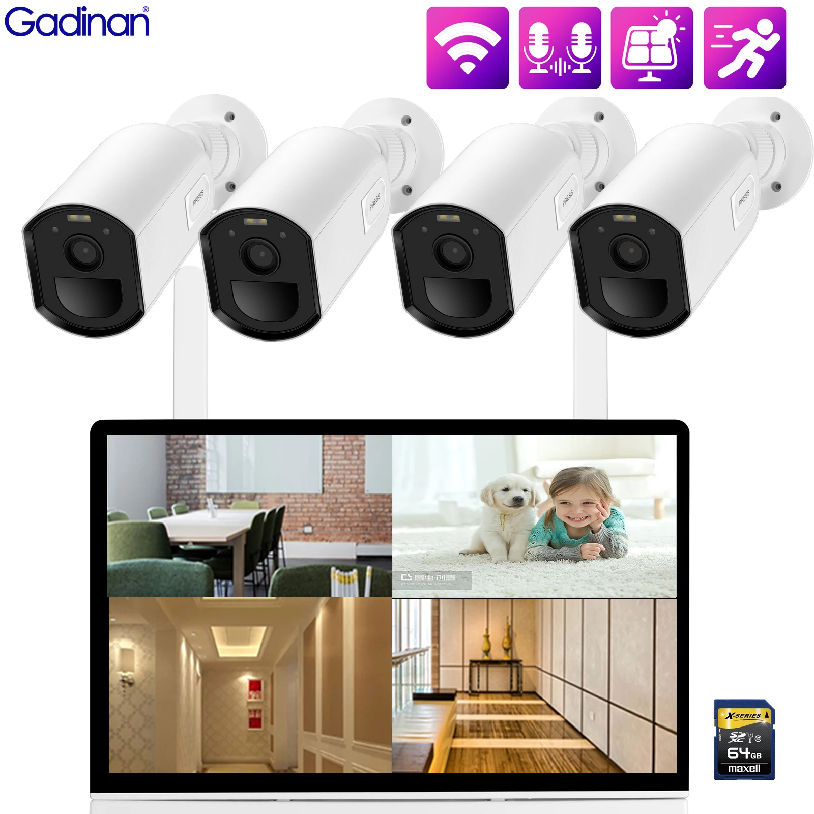 Gadinan WiFi HD 3MP IP Camer Consumption Battery Camera Two-Way Voice 7 inch Touch Screen Wireless NVR Surveillance Set Color Ni
Gadinan WiFi HD 3MP IP Camer Consumption Battery Camera Two-Way Voice 7 inch Touch Screen Wireless NVR Surveillance Set Color Ni