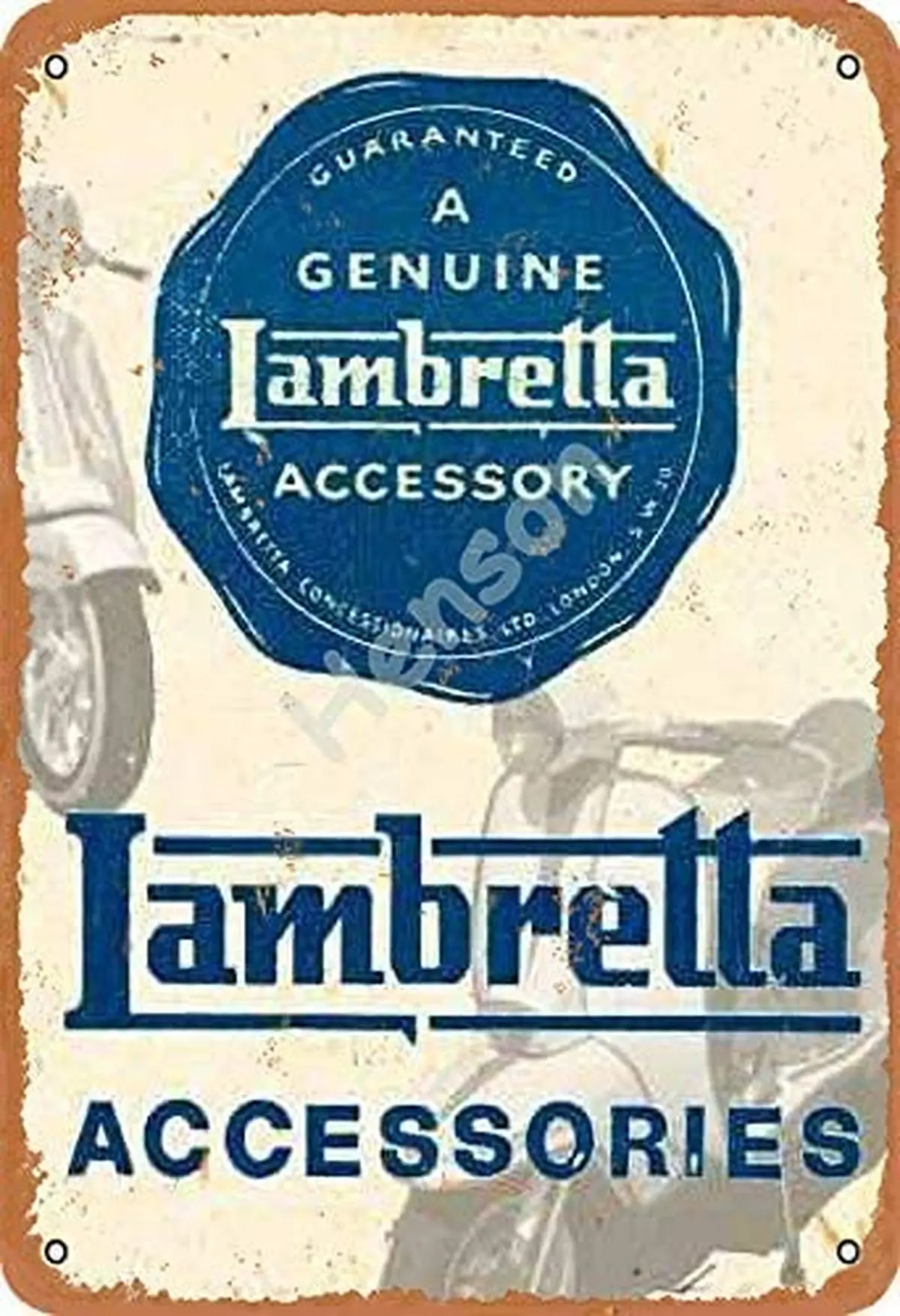 Lambretta Accessories A Genuine Lambretta Accessory Vintage Tin Sign Art Iron Painting Rusty Poster Decoration Aluminum plaque
Lambretta Accessories A Genuine Lambretta Accessory Vintage Tin Sign Art Iron Painting Rusty Poster Decoration Aluminum plaque