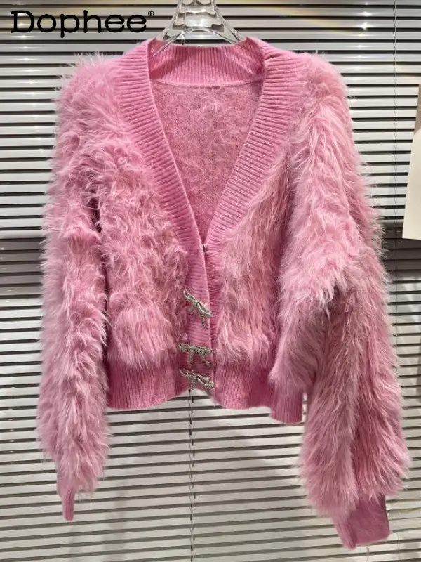 European Luxury Short Faux Mink Fur Cardigans New 2022 Hot Fall Winter Women's Sweaters Coats Wholesale Rhinestone Bow Buckle
European Luxury Short Faux Mink Fur Cardigans New 2022 Hot Fall Winter Women's Sweaters Coats Wholesale Rhinestone Bow Buckle