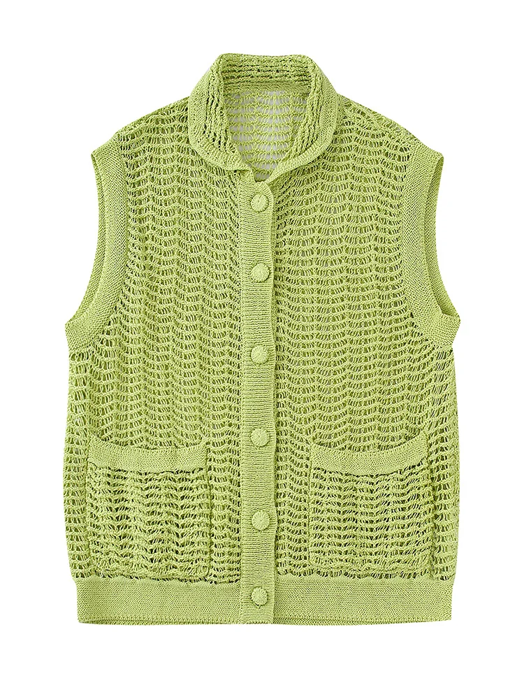 Cardigans Women 2022 Vintage Style Openwork Knitted Sweater Vest Lapel Collar Sleeveless Single Breasted Cardigan With Pockets
Cardigans Women 2022 Vintage Style Openwork Knitted Sweater Vest Lapel Collar Sleeveless Single Breasted Cardigan With Pockets