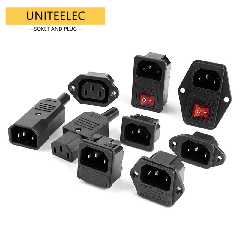 

Black CE IEC320 C13 C14 AC Power Panel Socket PDU UPS Rewirable Wiring Plug Electric Battery Receptacle Docking Outlet 10A 250V