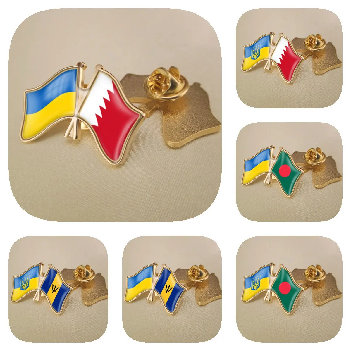 Ukraine and Bahrain Bangladesh Barbados Double Crossed Friendship Flags Brooches Lapel Pins Bradges
Ukraine and Bahrain Bangladesh Barbados Double Crossed Friendship Flags Brooches Lapel Pins Bradges