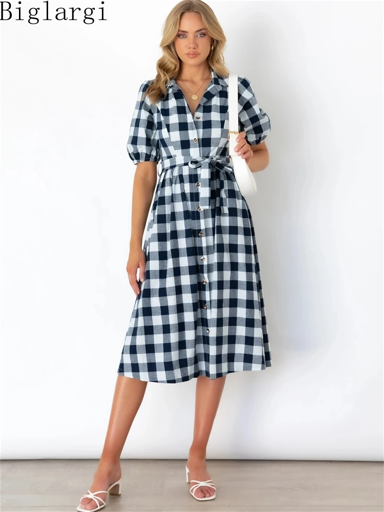Summer 2022 New Plaid Print Women Puff Sleeve Dress Woman Ladies A-line Vintage Modis Casual Dress Cardigan Cotton Long Dresses
Summer 2022 New Plaid Print Women Puff Sleeve Dress Woman Ladies A-line Vintage Modis Casual Dress Cardigan Cotton Long Dresses