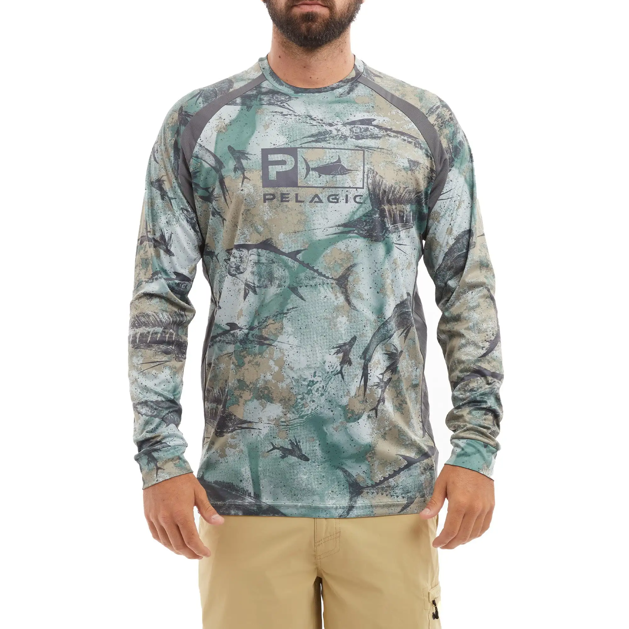 

Pelag*c Men Fishing Shirt Aeroflex LS Performance Fishing Shirts Waterproof UPF50 Quick Drying Stain-Repel USA Size S-3XL