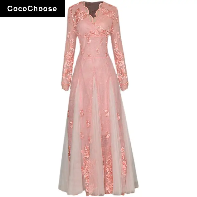 Floral Embroidery Maxi Dress Spring Summer 2022 Luxury Designer Lace Mesh Long Sleeve V-neck Elegant Women Evening Party Dresses
Floral Embroidery Maxi Dress Spring Summer 2022 Luxury Designer Lace Mesh Long Sleeve V-neck Elegant Women Evening Party Dresses