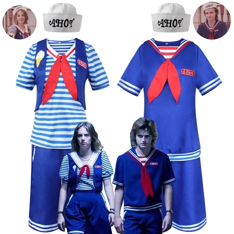 Stranger Things Cosplay Ice cream Shop Sailor Suit Robin Steve Harrington Uniform Set Scoops Ahoy Men Women 80s Outfit Halloween
Stranger Things Cosplay Ice cream Shop Sailor Suit Robin Steve Harrington Uniform Set Scoops Ahoy Men Women 80s Outfit Halloween