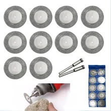 10Pcs 22-50mm Mini Sharp Diamond Cut Off Rotary Tool Cutting Disc Disks DIY Tools Accessories For Dremel with 2Pcs rod