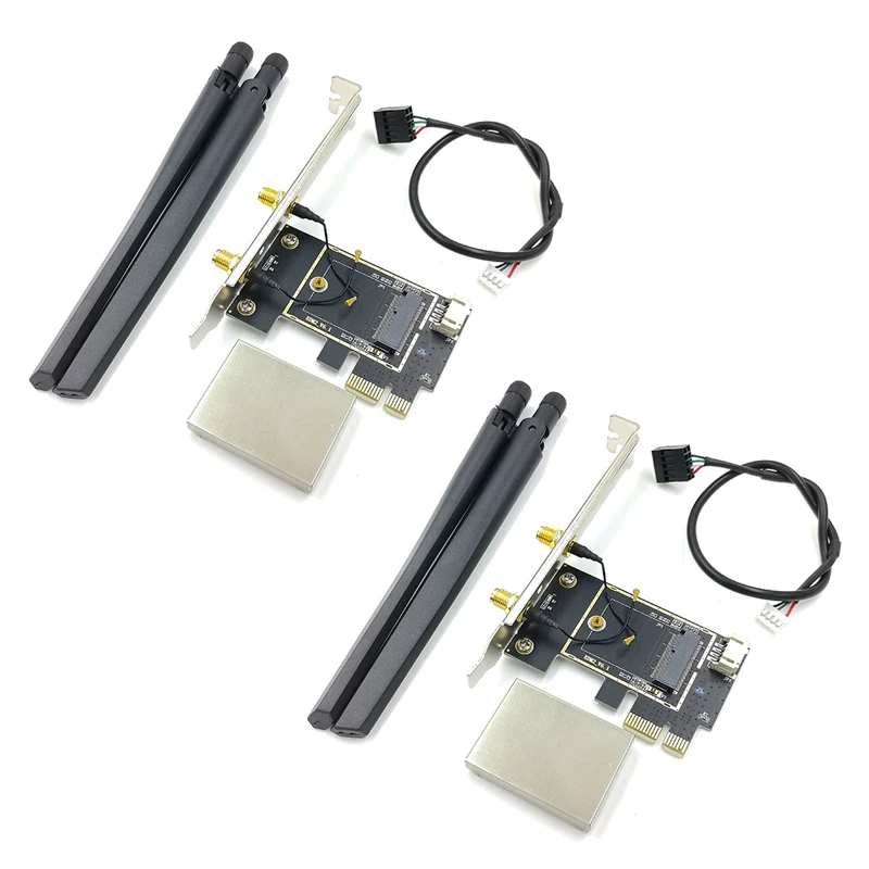 2X NGFF M2 Wireless Card To PCI-E Pcie Desktop Bluetooth Converter Adapter With 4 AC Antenna For AX200 9260AC
2X NGFF M2 Wireless Card To PCI-E Pcie Desktop Bluetooth Converter Adapter With 4 AC Antenna For AX200 9260AC