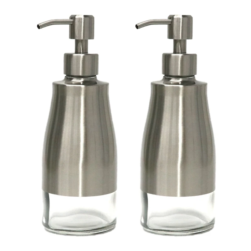 

300ML Stainless Steel Soap Dispenser 2 Pack, Brushed Nickel Liquid Hand Soap Dispenser For Bathroom, Kitchen, Countertop