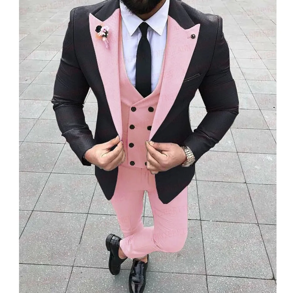 Black Slim Fit Men Suits 3 Pieces Pink Peak Lapel Costume Homme Grooms Wedding Tuxedos Terno Masculino Slim Fit Prom Blazer
Black Slim Fit Men Suits 3 Pieces Pink Peak Lapel Costume Homme Grooms Wedding Tuxedos Terno Masculino Slim Fit Prom Blazer