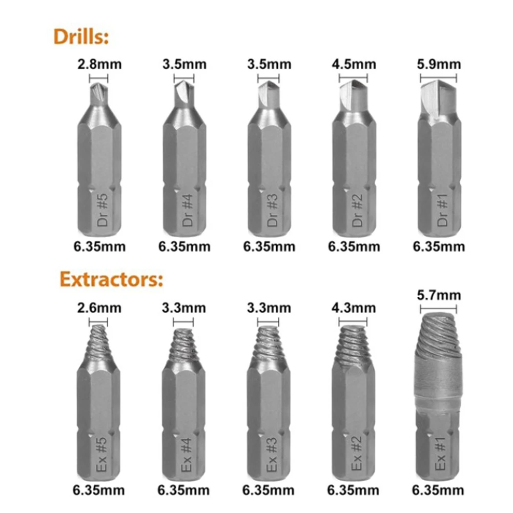 10PCS Damaged Screw Extractor Remover Drill Bit For Disassemble HEX Bolts Machine Screws Stripped Broken Lag Bolts Wood Screws
10PCS Damaged Screw Extractor Remover Drill Bit For Disassemble HEX Bolts Machine Screws Stripped Broken Lag Bolts Wood Screws