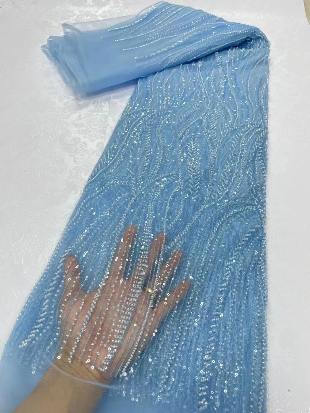 New Arrival Beaded French Net Lace fabric Sky Blue African Tulle Lace Fabrics With Sequins Embroidery For Party Dress
New Arrival Beaded French Net Lace fabric Sky Blue African Tulle Lace Fabrics With Sequins Embroidery For Party Dress