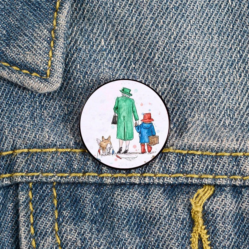 Queen Elizabeth II with Corgis Pin Custom Funny vintage Brooches Shirt Lapel teacher Bag Cute Badge pins for Lover Girl Friends
Queen Elizabeth II with Corgis Pin Custom Funny vintage Brooches Shirt Lapel teacher Bag Cute Badge pins for Lover Girl Friends
