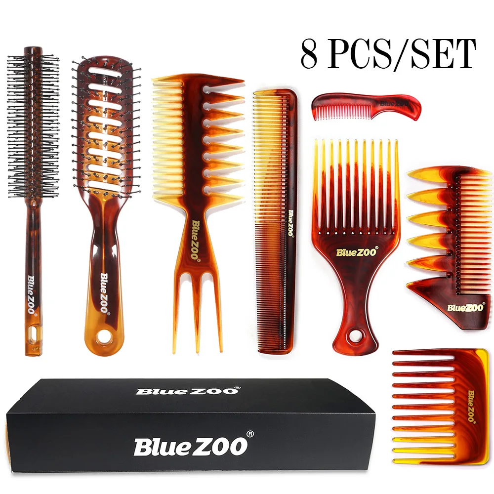 

Blue Zoo Amber Comb 8-Piece Set Heat-Resistant Anti-Static Men's Oil Head Large Back Hairdressing Comb 8#gift For Father