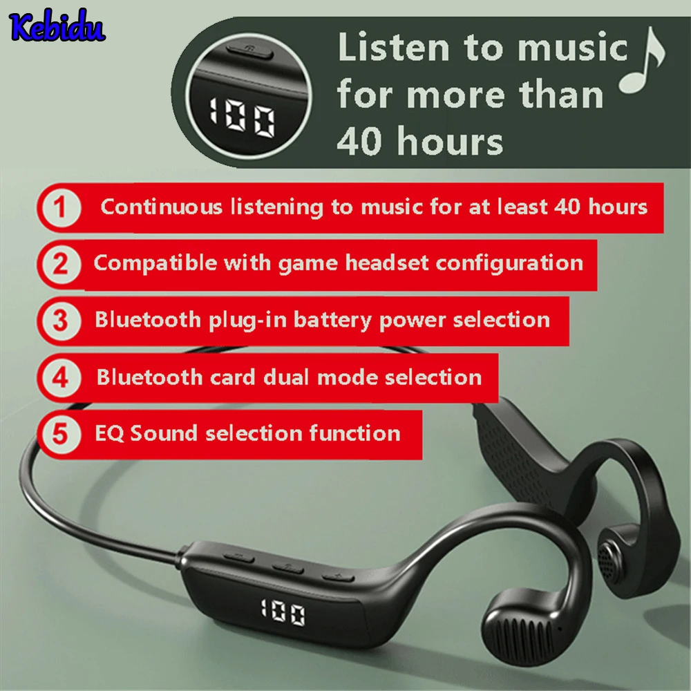 Bluetooth-наушники Kebidu со светодиодный ным цифровым дисплеем, Беспроводная Гарнитура костной проводимости, двухрежимные музыкальные наушники-... 
Bluetooth-наушники Kebidu со светодиодный ным цифровым дисплеем, Беспроводная Гарнитура костной проводимости, двухрежимные музыкальные наушники-...