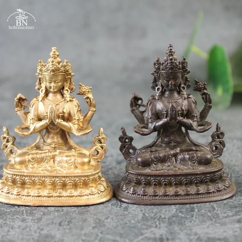 Antique Copper Four-armed Avalokitesvara Bidhisattva Statue Desk Ornaments Tibetan Patron Saint Figurines Home Decoration Crafts
Antique Copper Four-armed Avalokitesvara Bidhisattva Statue Desk Ornaments Tibetan Patron Saint Figurines Home Decoration Crafts
