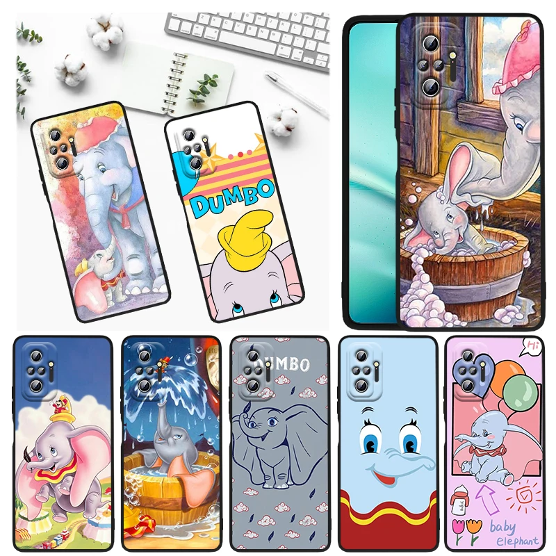 

Disney Cartoon Cute Dumbo Phone Case For Xiaomi Redmi Note 12 11E 11S 11 11T 10 10S 9 9T 9S 8T 8 Pro Plus 5G Black TPU Funda