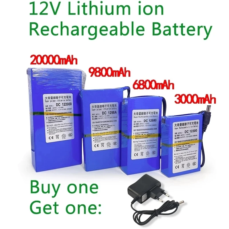 New DC 12V 3000-20000Mah Lithium Ion Rechargeable Battery High Capacity AC Power Charger with 4 Kinds of Capacity Selection
New DC 12V 3000-20000Mah Lithium Ion Rechargeable Battery High Capacity AC Power Charger with 4 Kinds of Capacity Selection