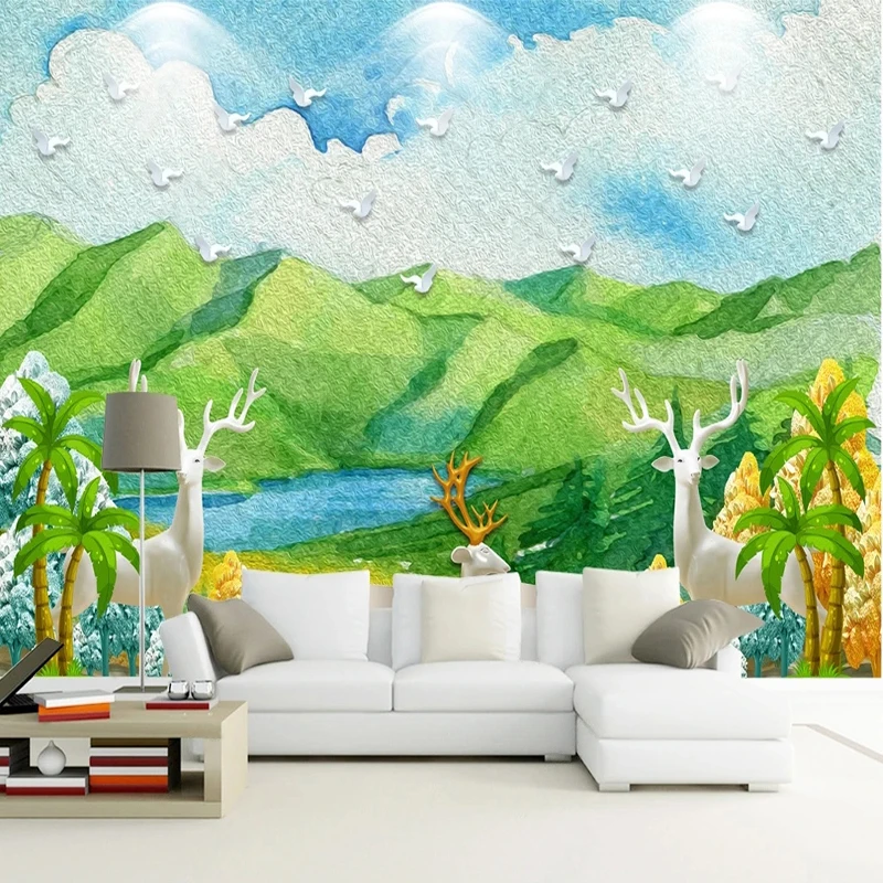

Пользовательские фото обои Европейская картина маслом Лебедь озеро лес Лось роспись Гостиная Детская спальня фон Декор настенная ткань