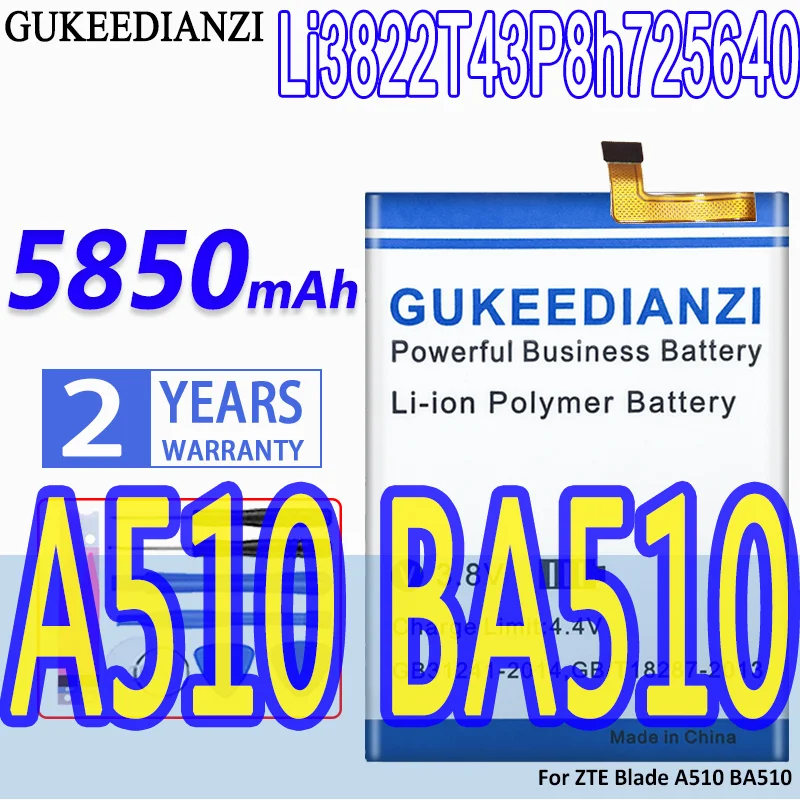 Li3822T43P8h725640 5850mAh High Capacity GUKEEDIANZI Battery For ZTE Blade A510 BA510 Mobile Phone Replacement Bateria + Tools
Li3822T43P8h725640 5850mAh High Capacity GUKEEDIANZI Battery For ZTE Blade A510 BA510 Mobile Phone Replacement Bateria + Tools