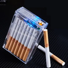 New Transparent Standard Cigarette Case Dual-use Type-C Rechargeable USB Lighter Windproof Flameless Cigarette Box Smoker Gadget