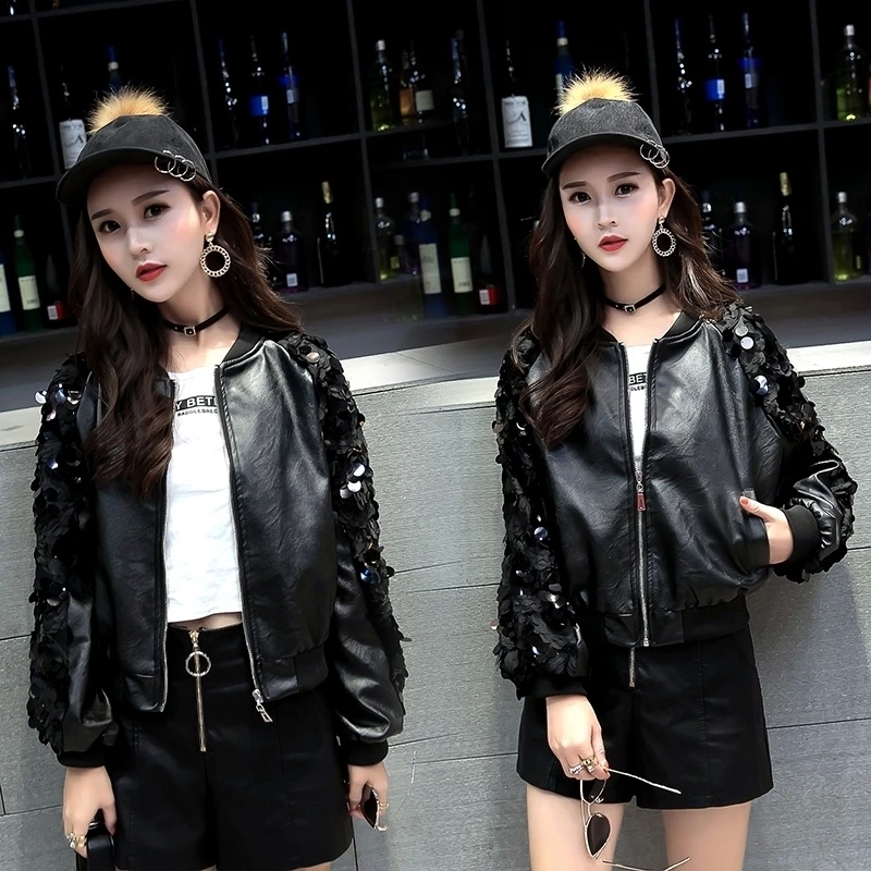 Leather Jacket Women Autumn and Winter New Patchwork Baseball Jacket Sequined Long Sleeve Loose Casual PU Leather Coat Women
Leather Jacket Women Autumn and Winter New Patchwork Baseball Jacket Sequined Long Sleeve Loose Casual PU Leather Coat Women