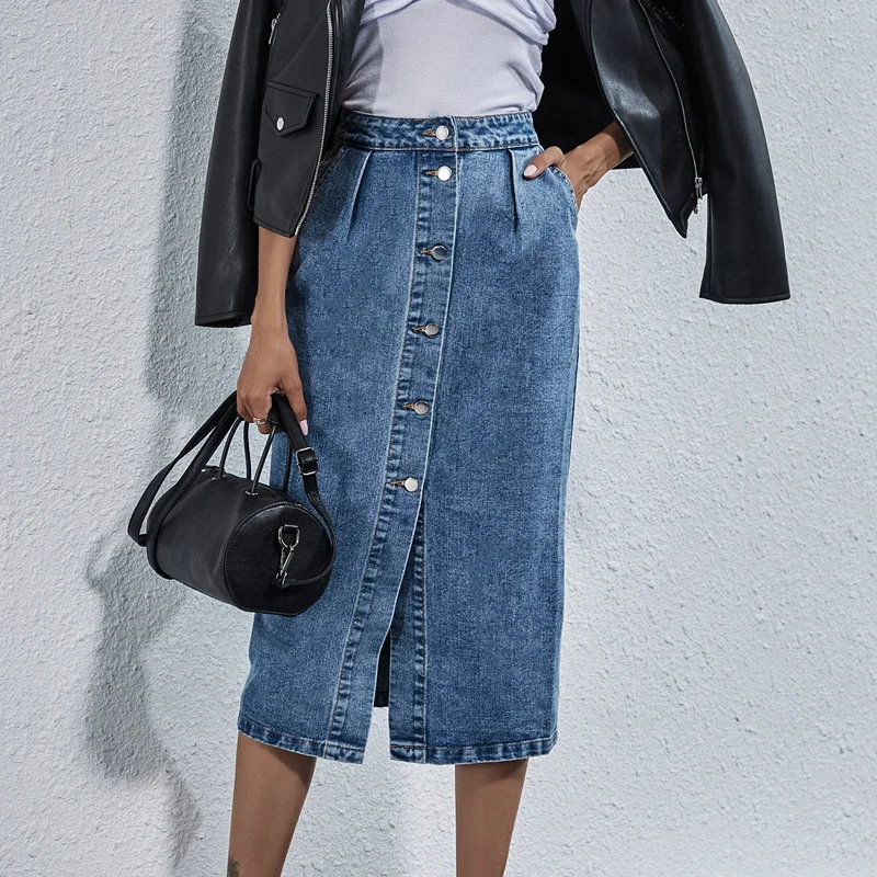 Elegant Solid Color Pocket Jean Skirt Fashion INS High Waist Single Breasted Denim Skirt Casual A-line Handsome Blue Skirt 24358
Elegant Solid Color Pocket Jean Skirt Fashion INS High Waist Single Breasted Denim Skirt Casual A-line Handsome Blue Skirt 24358